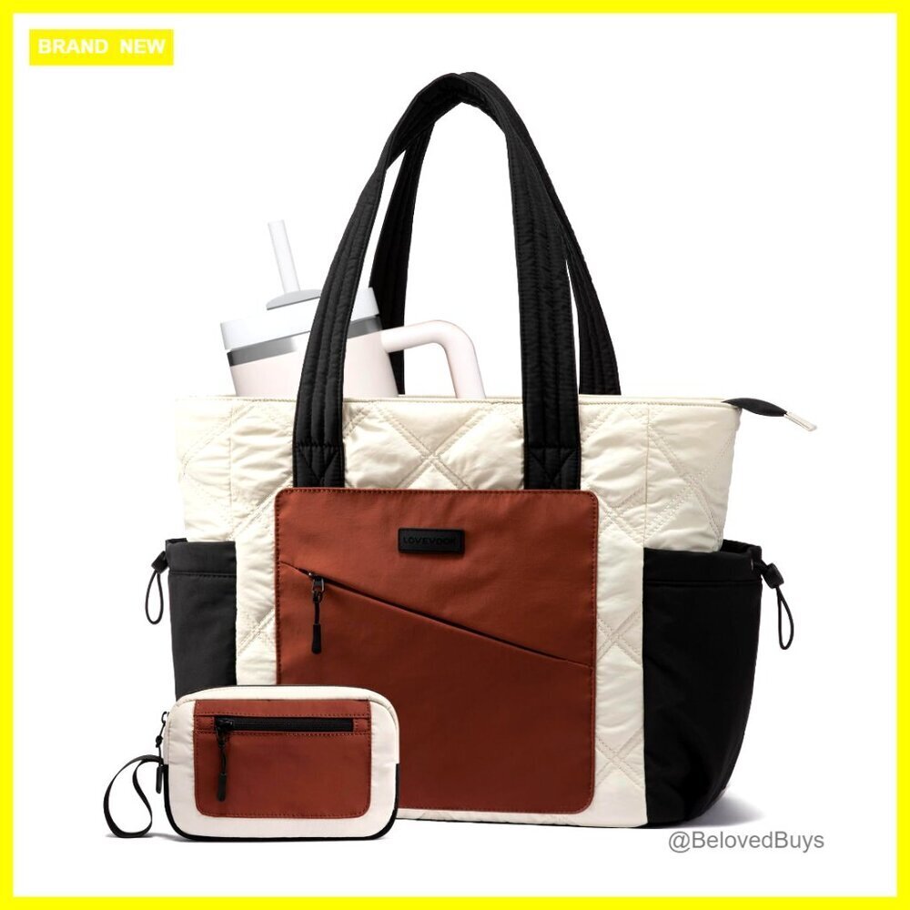Lightweight Puffer Tote Bag with Luggage Strap and Cup Holders
